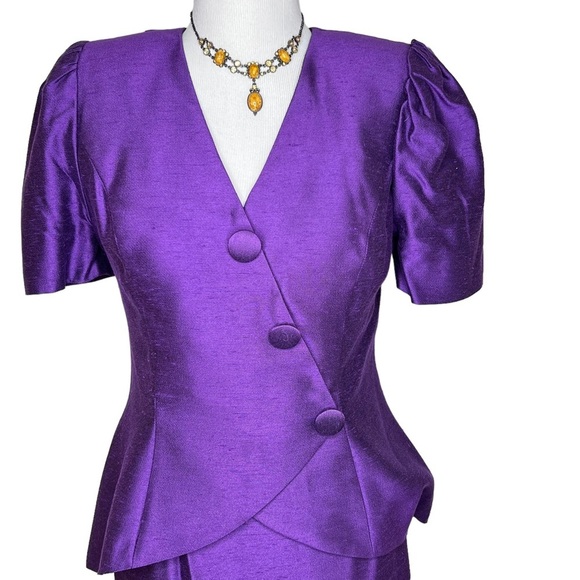 1960s Bianchi Two Piece Formal Dupioni Silk Power Suit Maxi Skirt Blouse Small - Picture 2 of 16